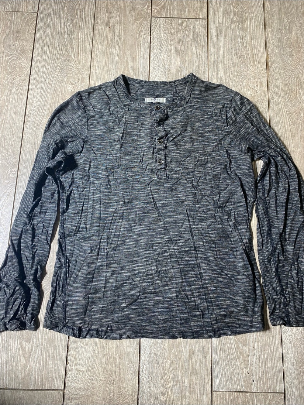 7 For All Mankind Men's Long Sleeve Henley Shirt Gray Space Dye Size Small Y2K